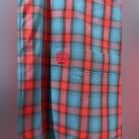 Cinch red blue white plaid button up long sleeve western shirt collared L - Picture 3 of 7